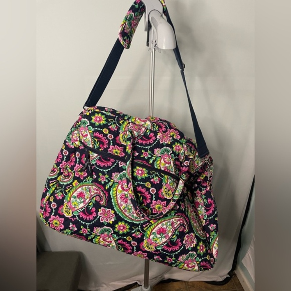 Vera Bradley Midnight‎ Paisley Quilted Duffel Bag Women Navy Pink Floral Travel